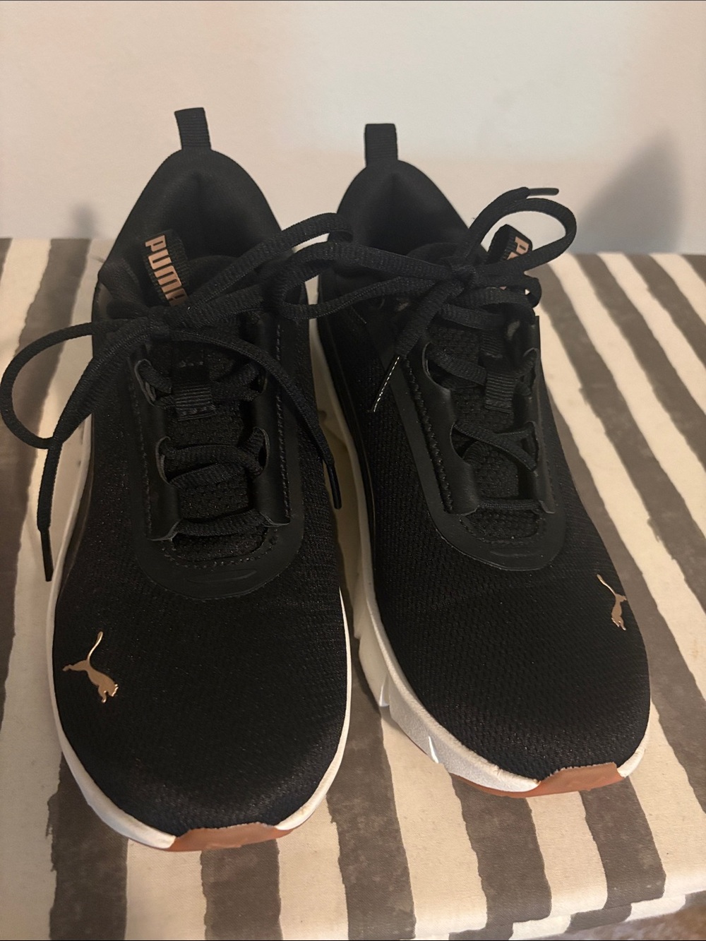 Puma Black Mesh Sneakers with Rose Gold Logos